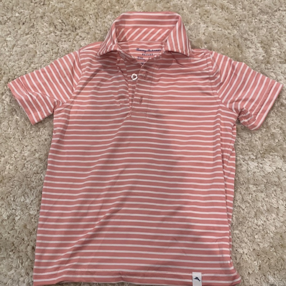 Boys Tommy Bahama Polo Size 4 Pink and White Striped